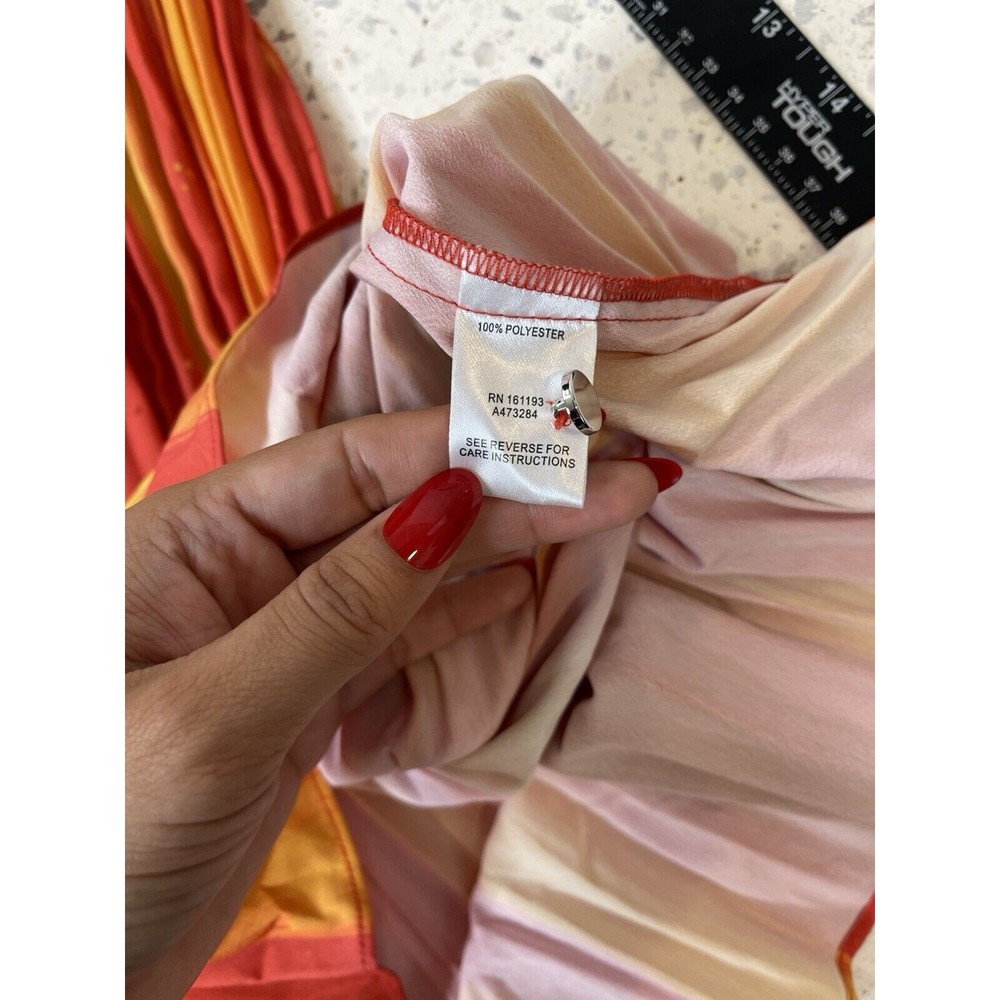 Kate & Mallory Women XS Dress Orange Accordion Maxi Sunset Luxury Ombre Resort - Picture 11 of 12